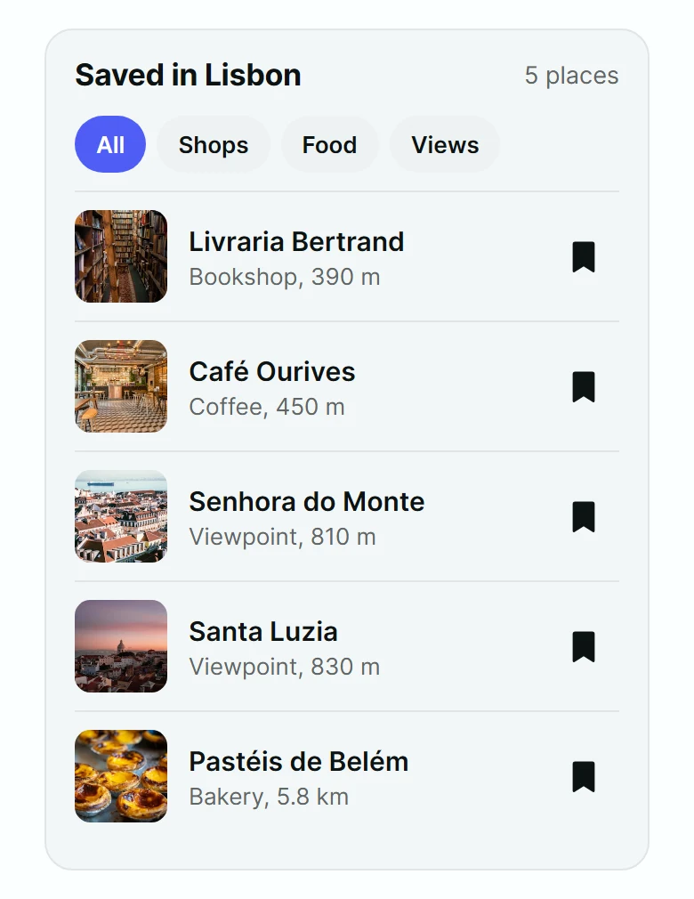 Locale Saved Places Card preview