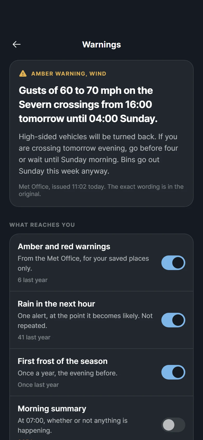 Vista previa de Lumen Weather Warnings