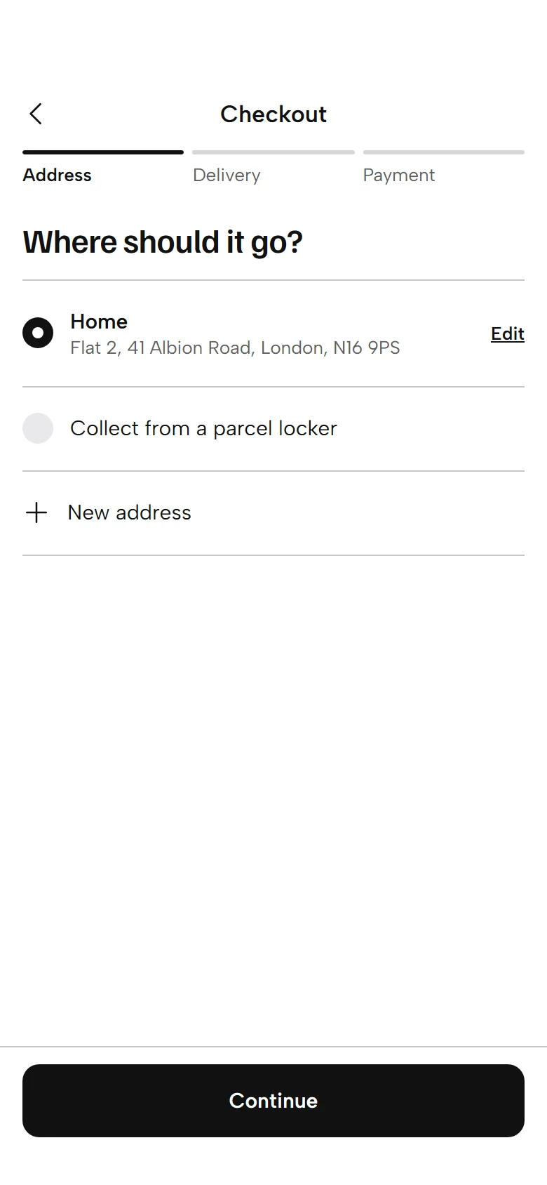 Lumen Store Delivery Address preview