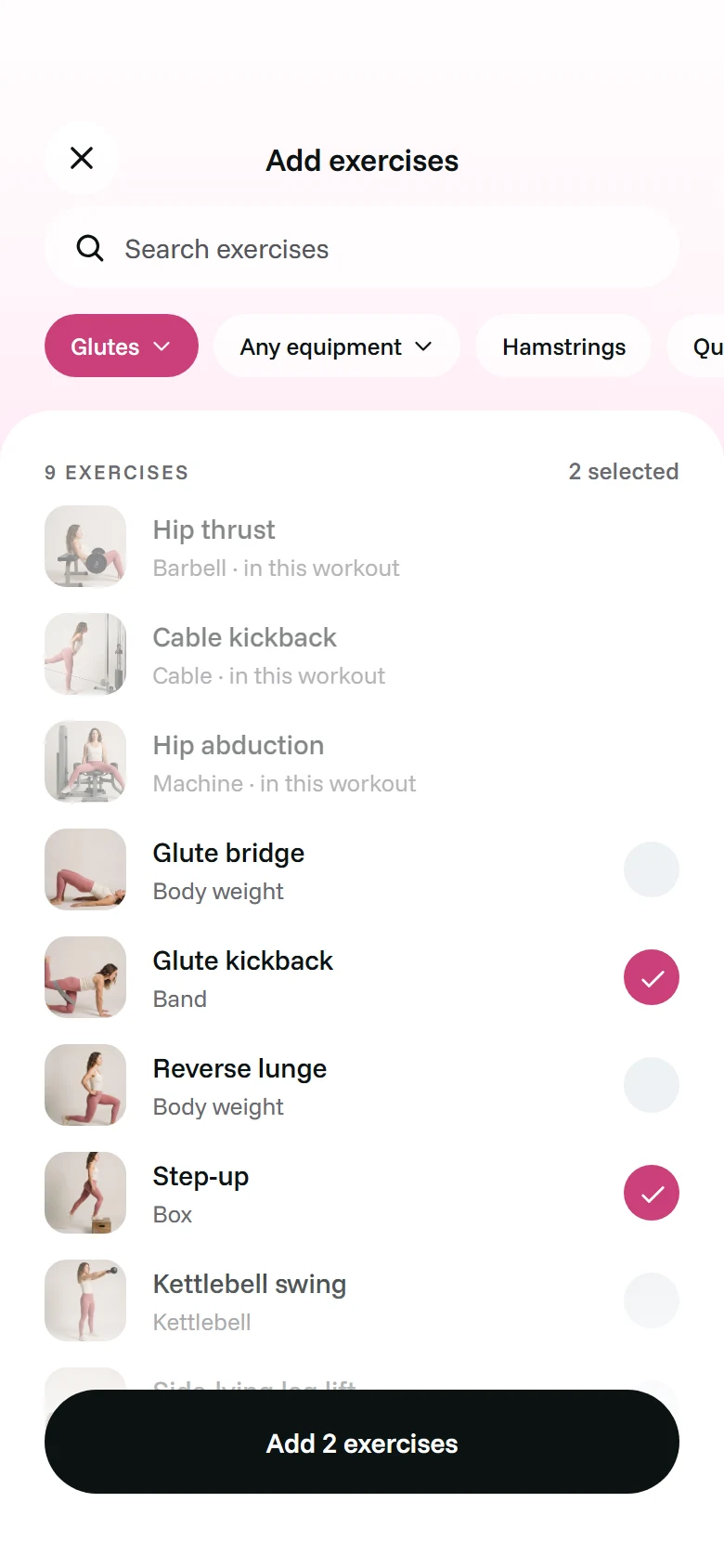 LunaFit Add Exercise preview