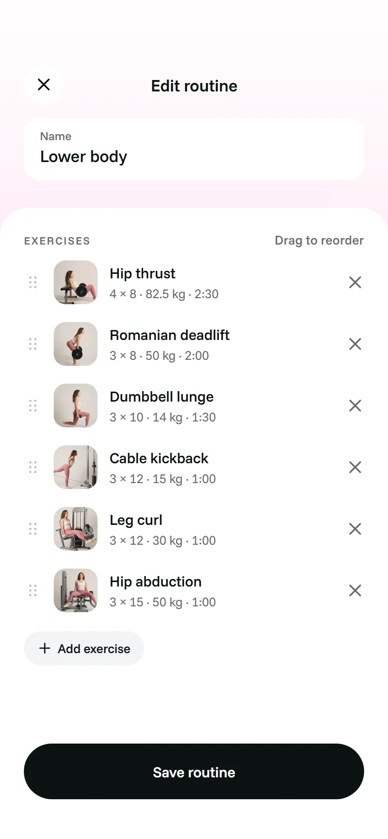 LunaFit Edit Routine preview