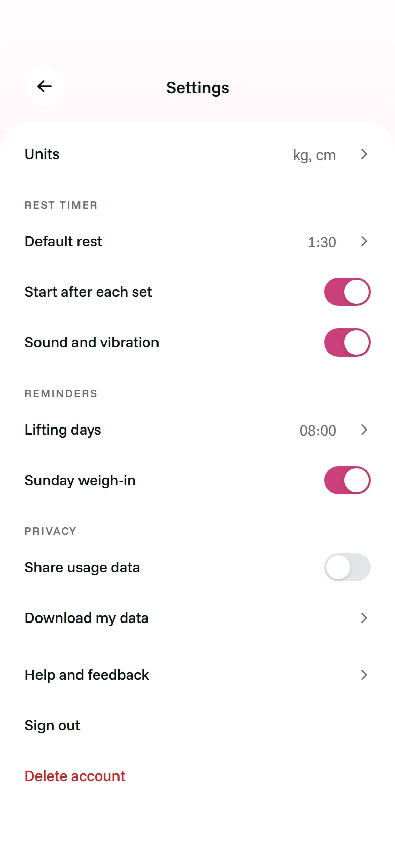 LunaFit Settings preview