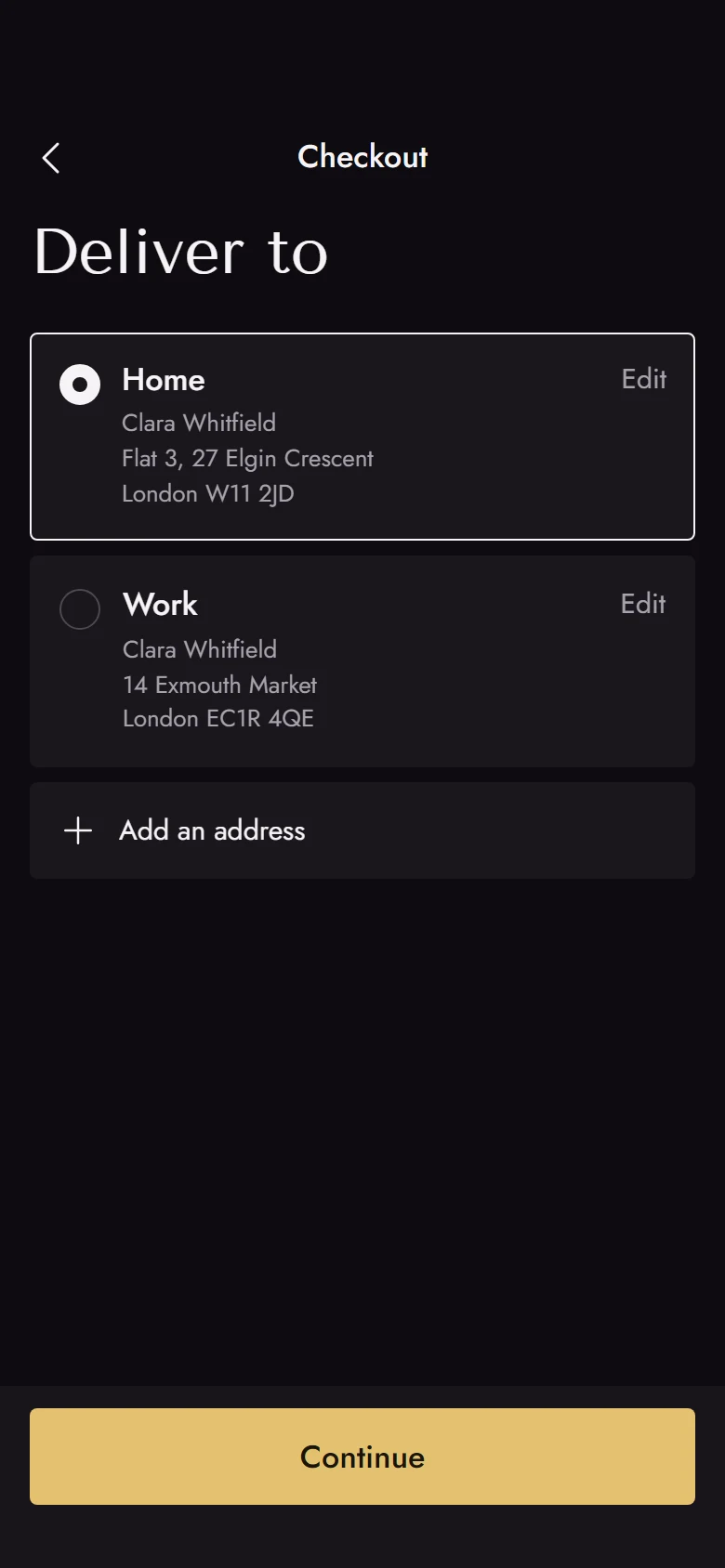 Maison Store Delivery Address preview
