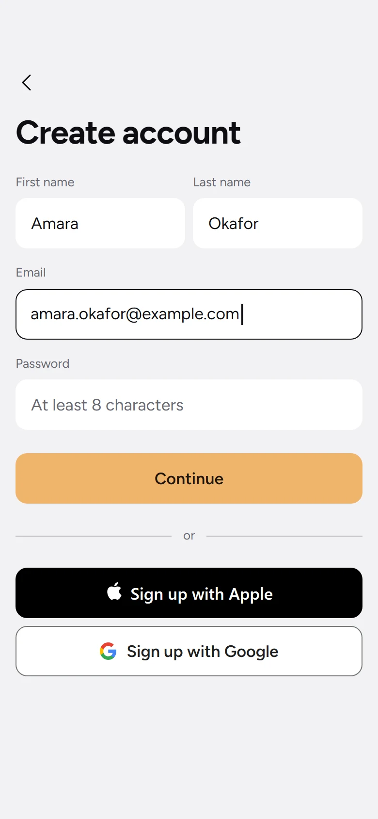 Mane Store Create Account preview