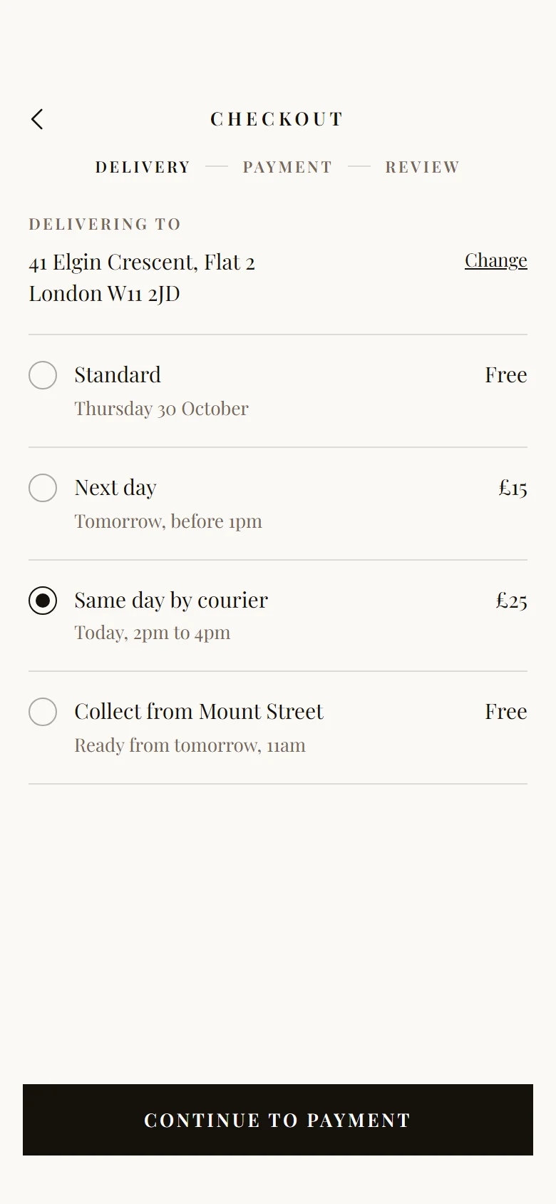 Marais Store Delivery Options preview
