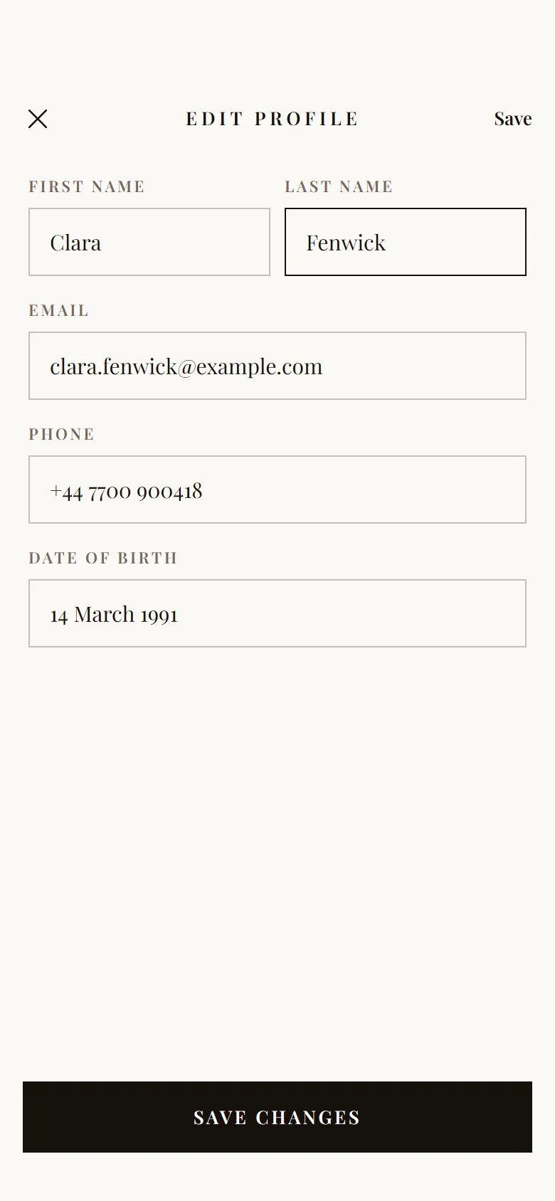 Marais Store Edit Profile preview