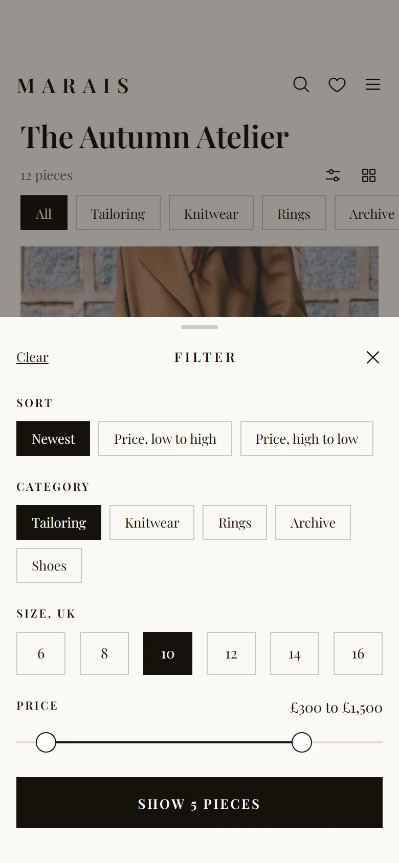 Marais Store Filters preview