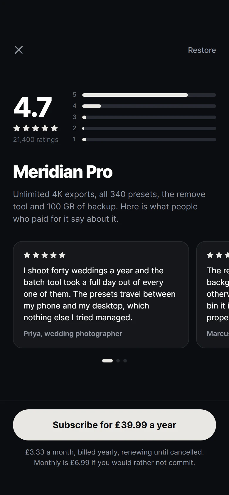 Vista previa de Meridian Social Proof
