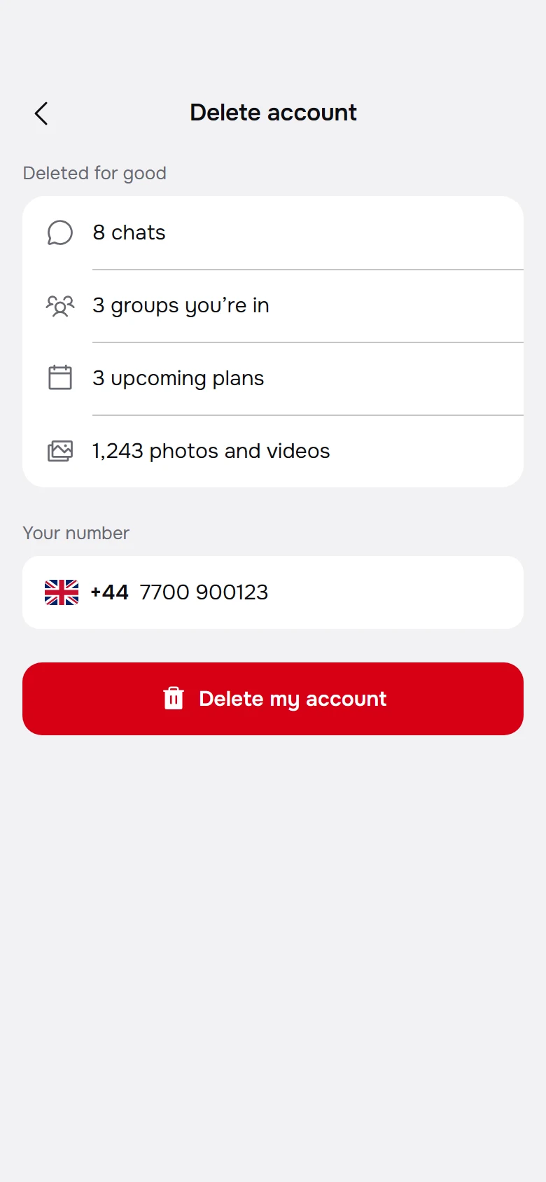 Natter Delete Account preview