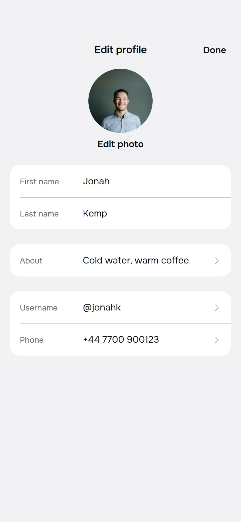 Natter Edit Profile preview