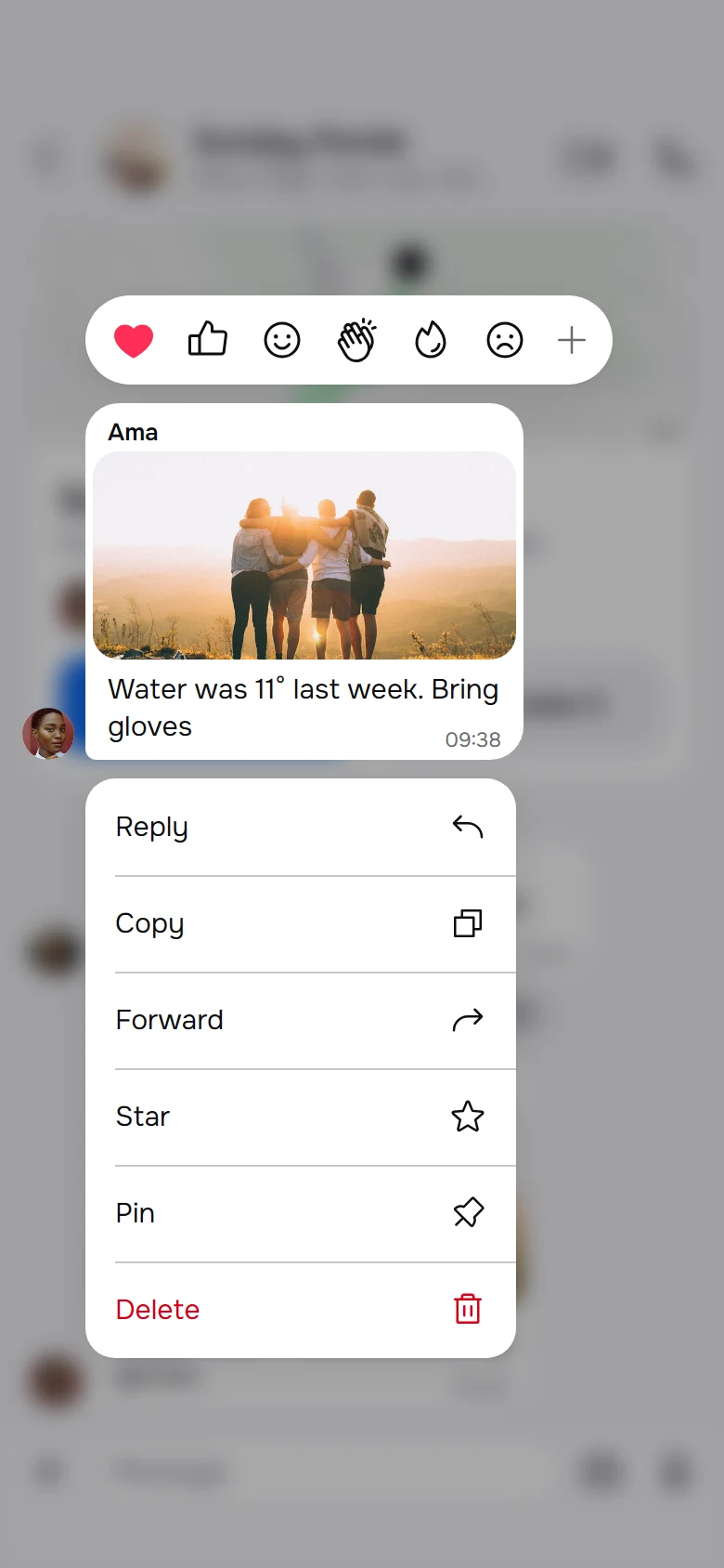 Natter Message Actions preview