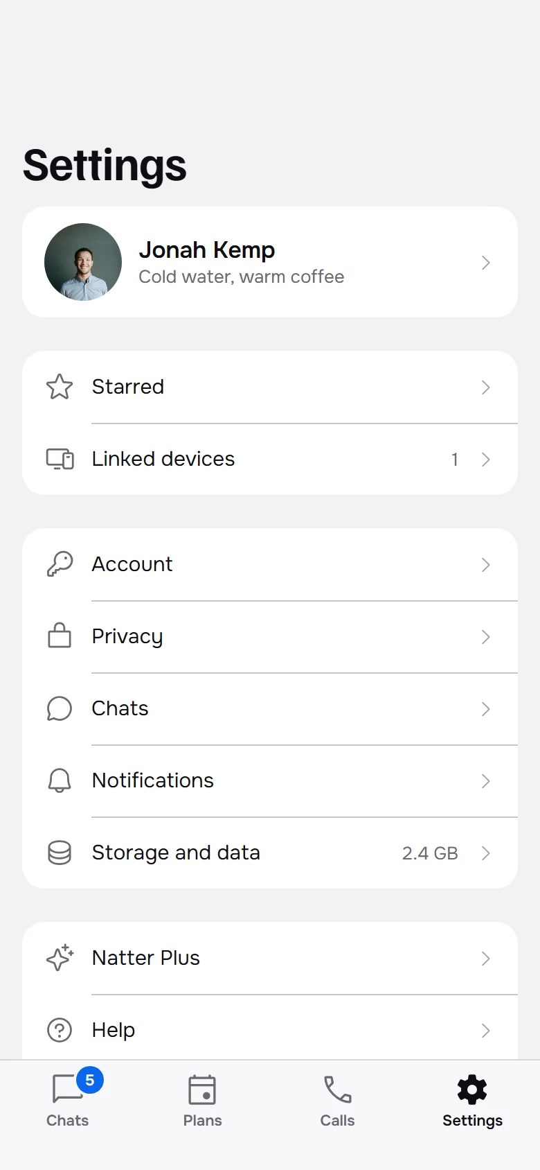 Natter Settings preview