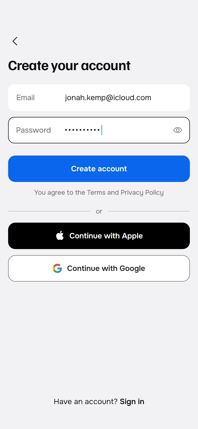 Natter Sign Up preview