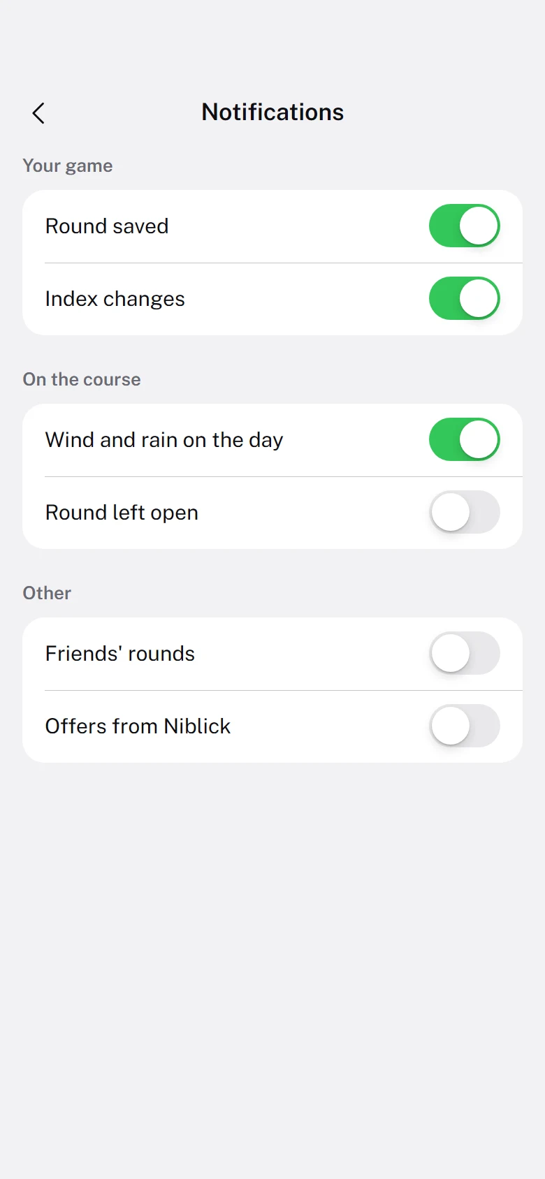 Niblick Notification Settings preview