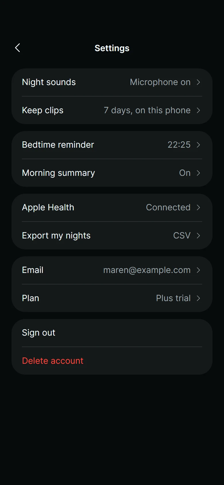 Nightjar Settings preview