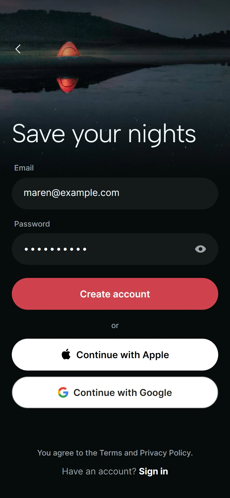 Nightjar Sign Up preview
