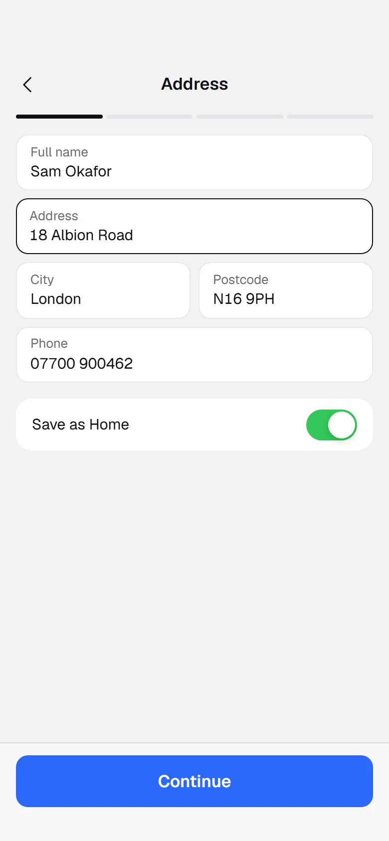 Nimbus Store Delivery Address preview