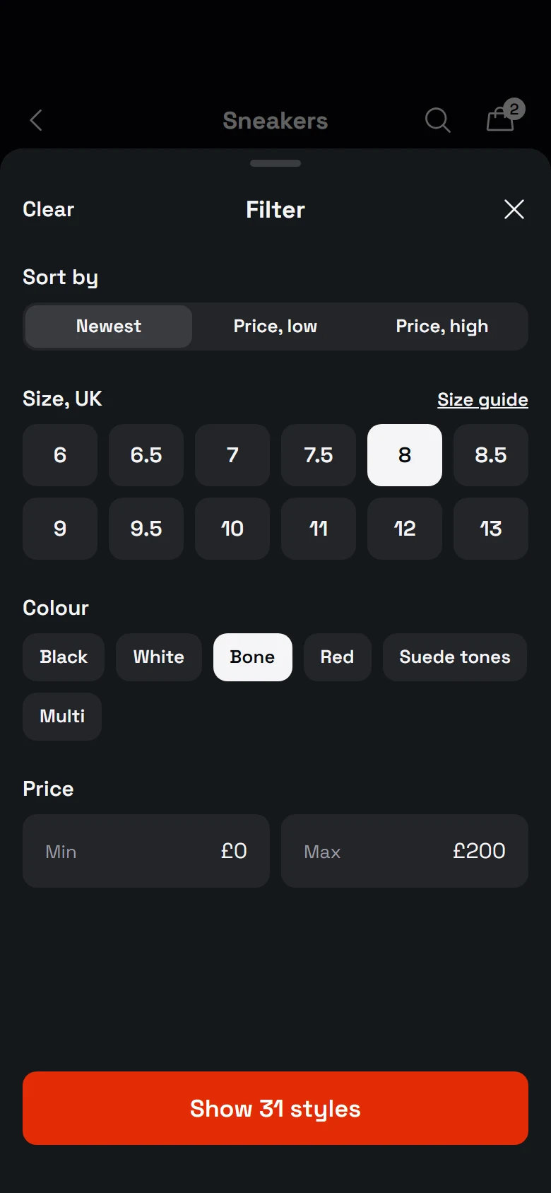 Pace Store Filters preview