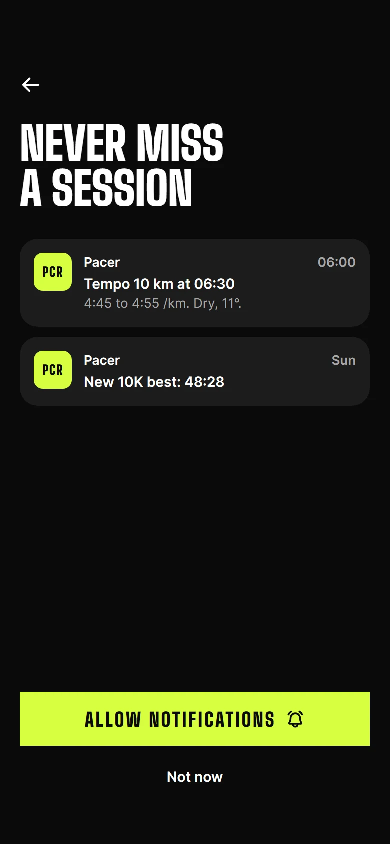 Pacer Notifications Permission preview