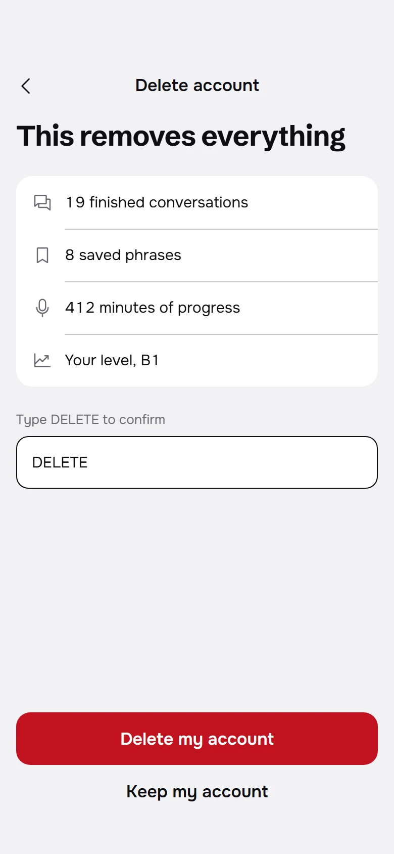 Parley Delete Account preview