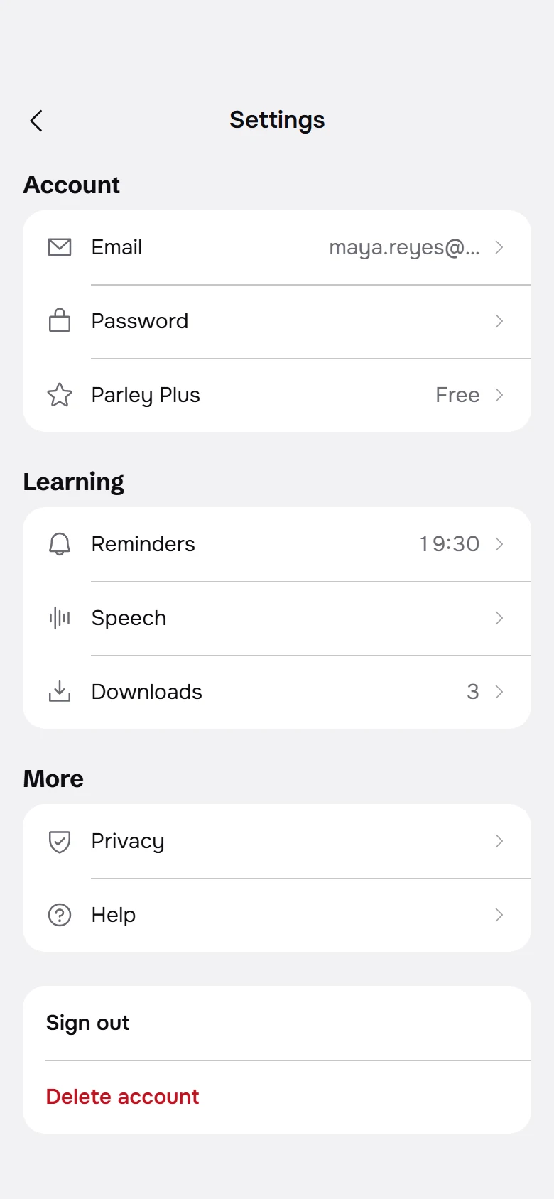 Parley Settings preview