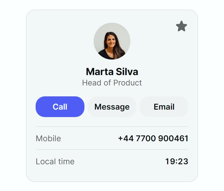 Persona Contact Card preview