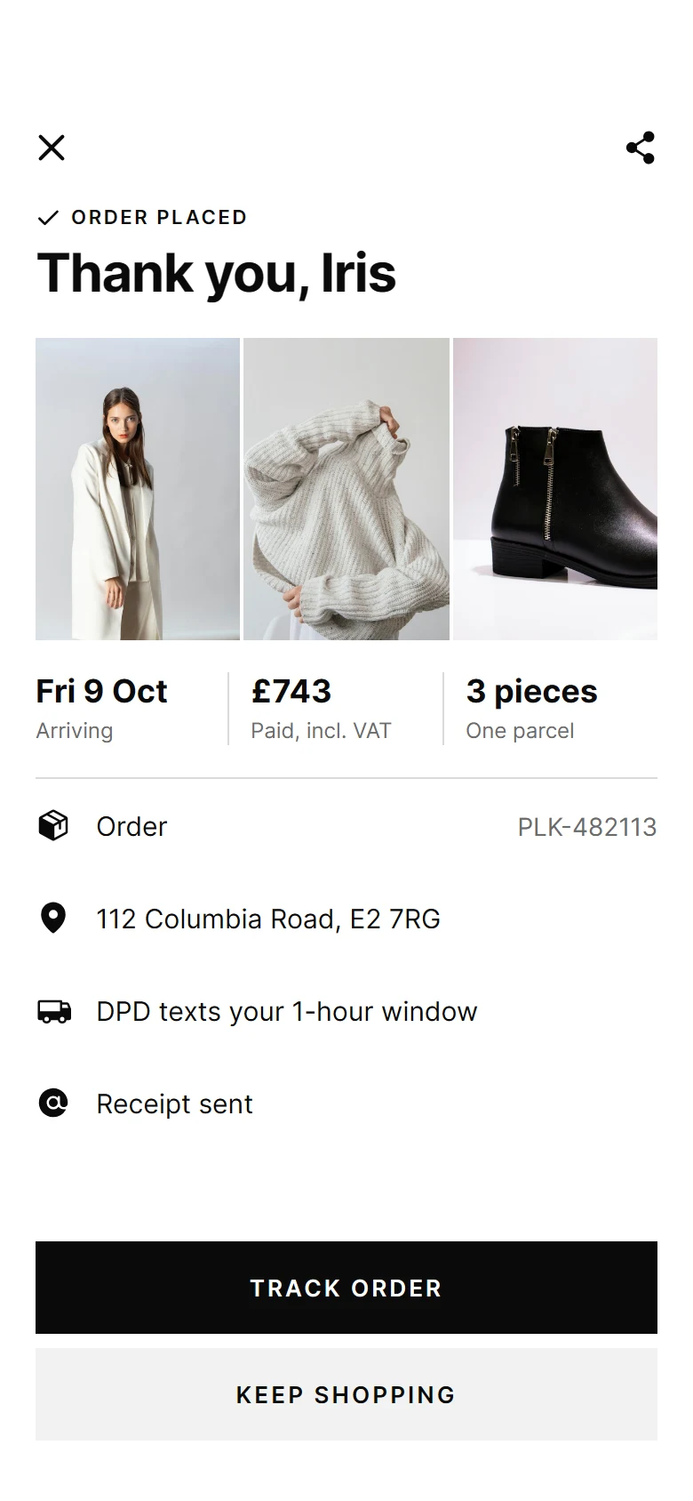 Placket Order Placed preview