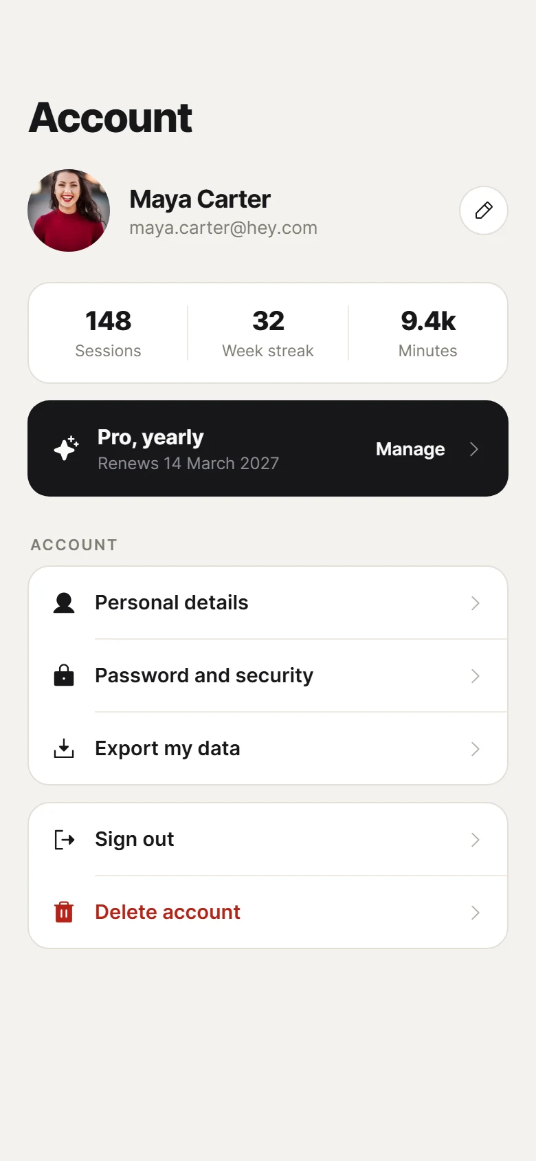 Profile Account önizlemesi