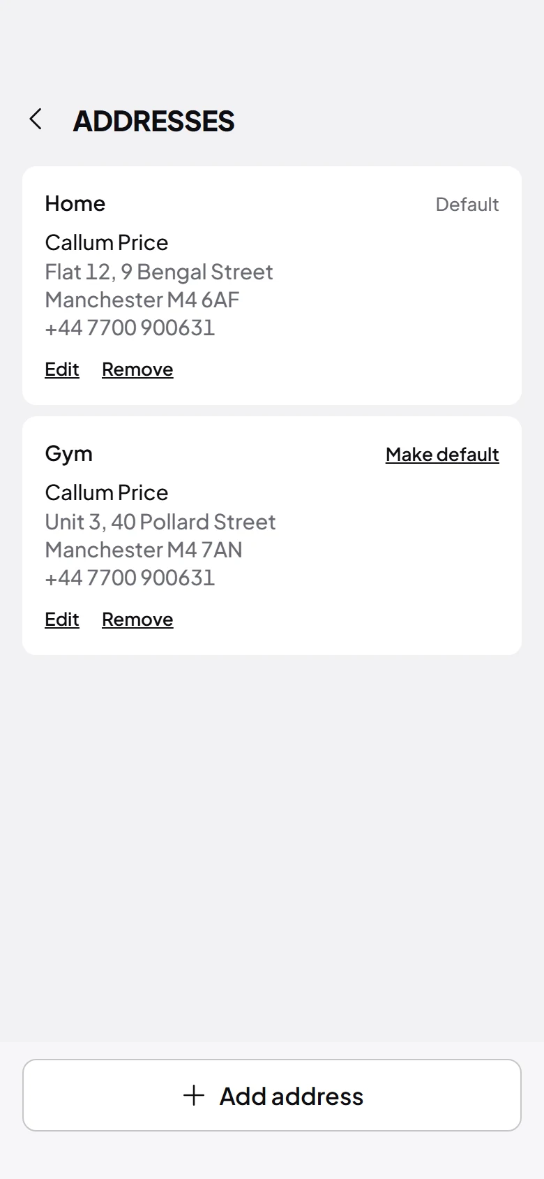 Pulse Store Addresses preview