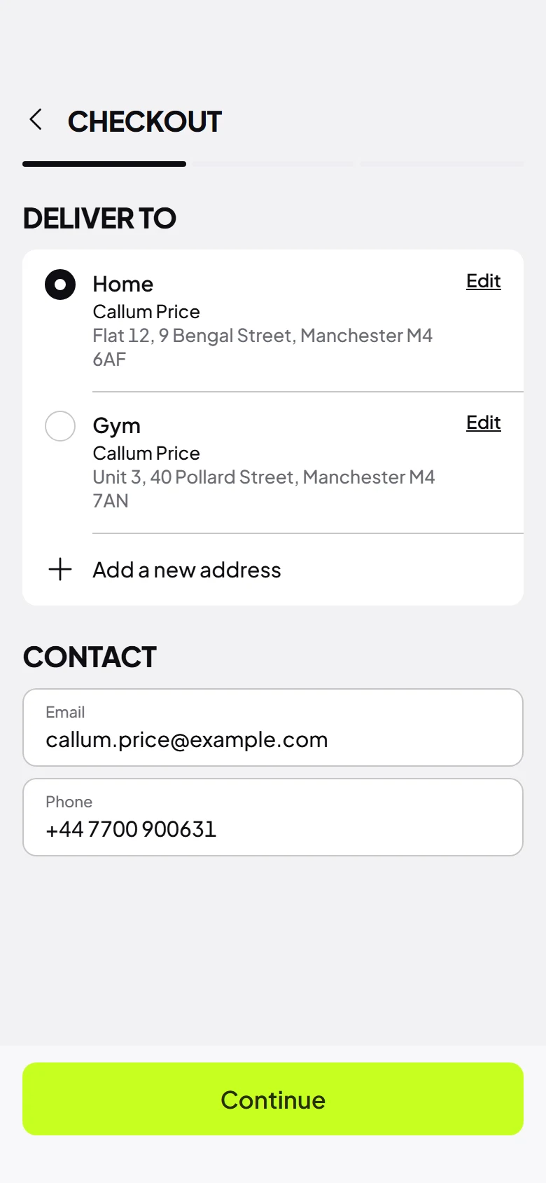 Pulse Store Delivery Address preview