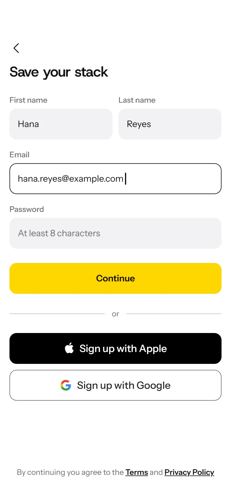 Pure Store Create Account preview