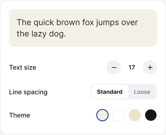 Reader Settings Sheet preview