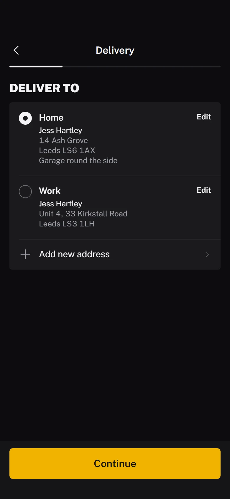 Reps Store Delivery Address preview