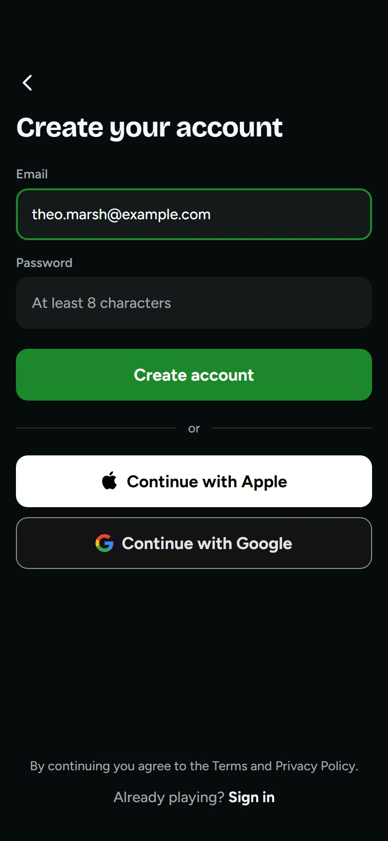 Rook Sign Up preview