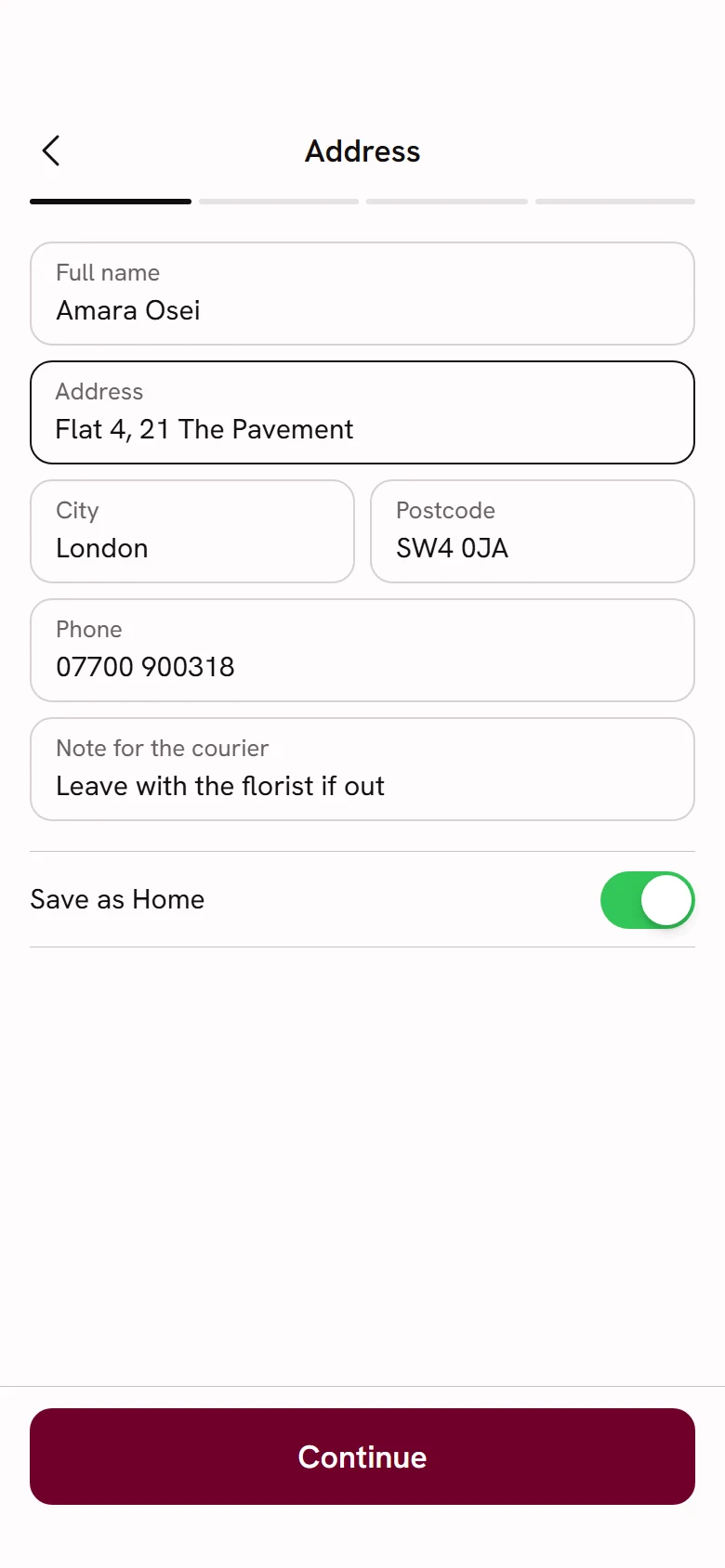 Rouge Store Delivery Address preview