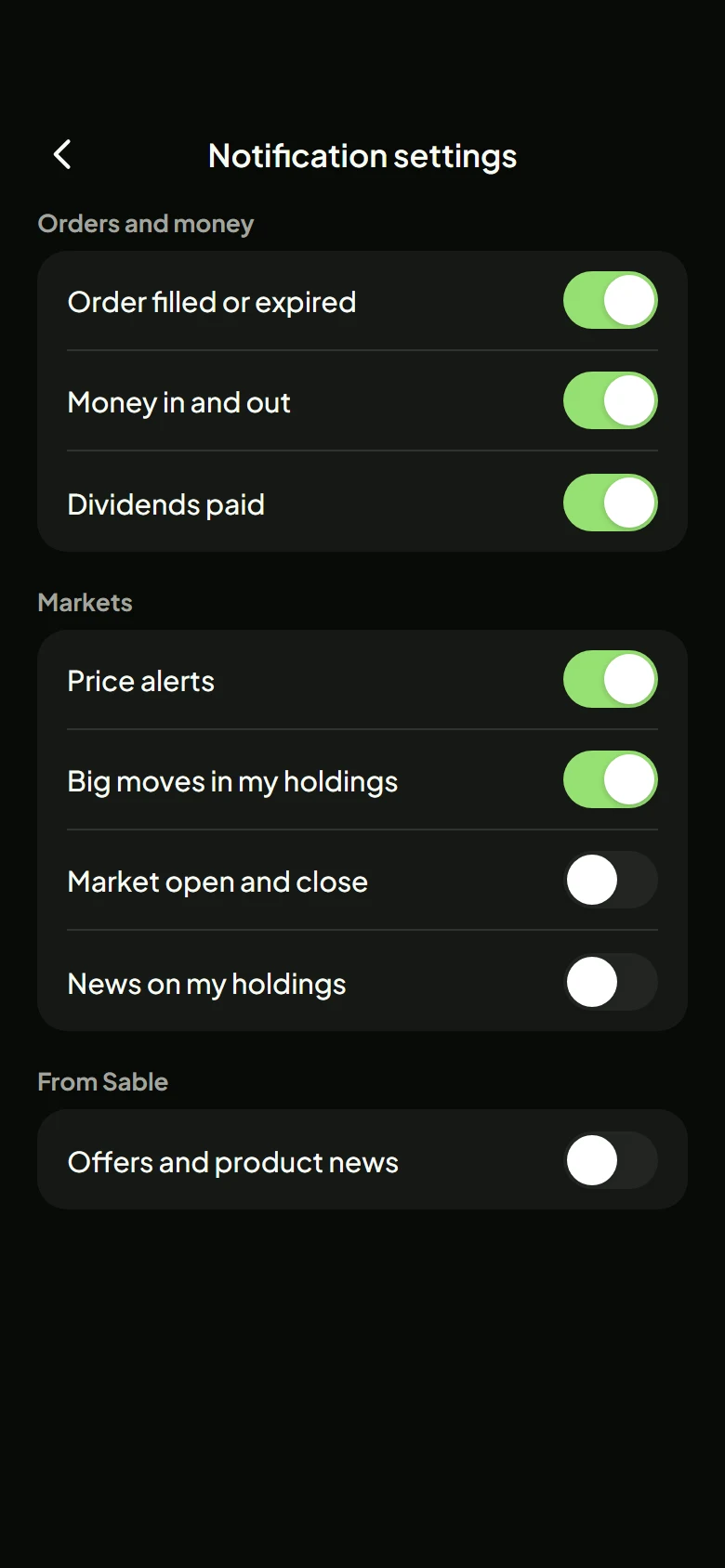 Sable Notification Settings preview