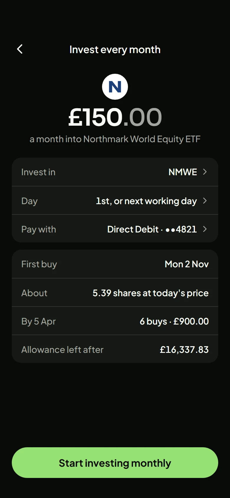 Sable Recurring Investment preview