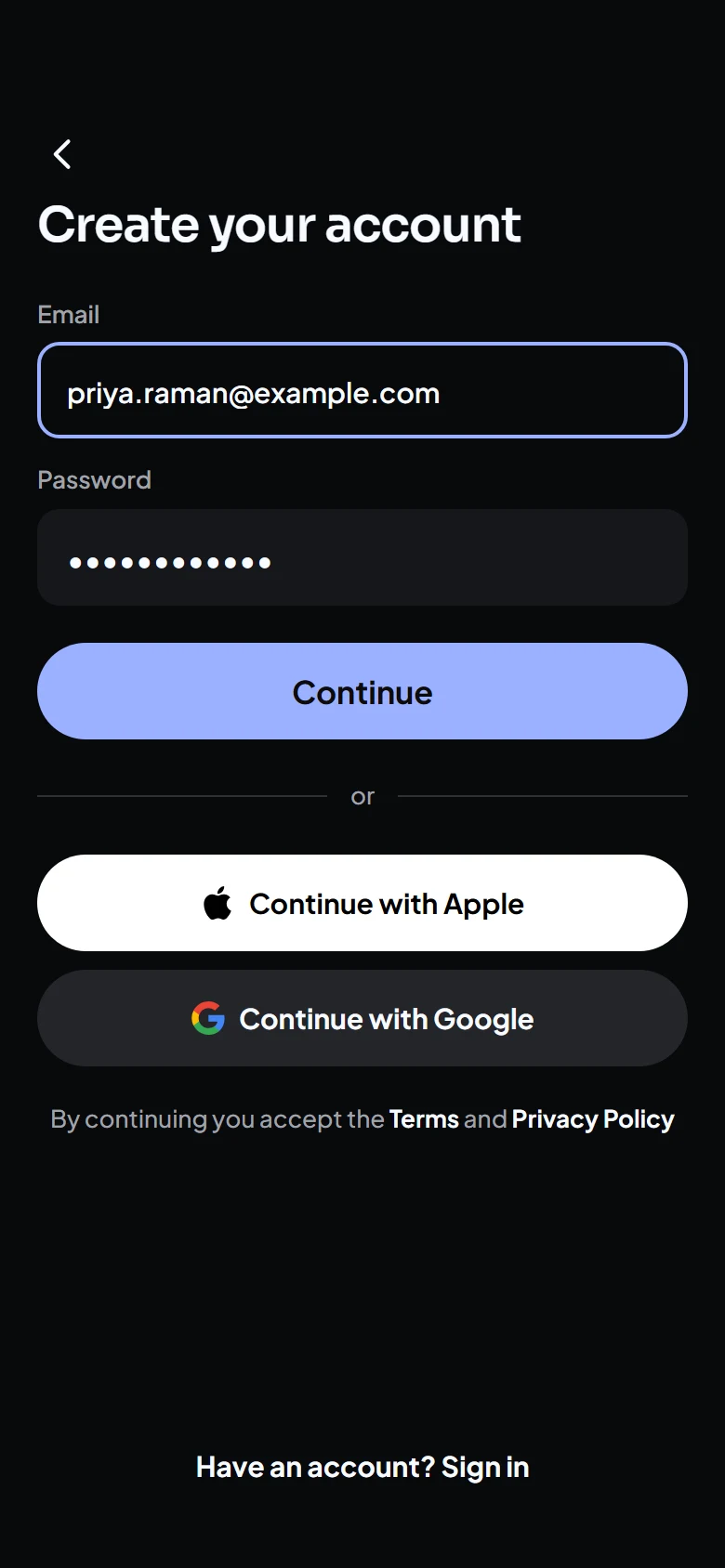 Sable Create Your Account preview