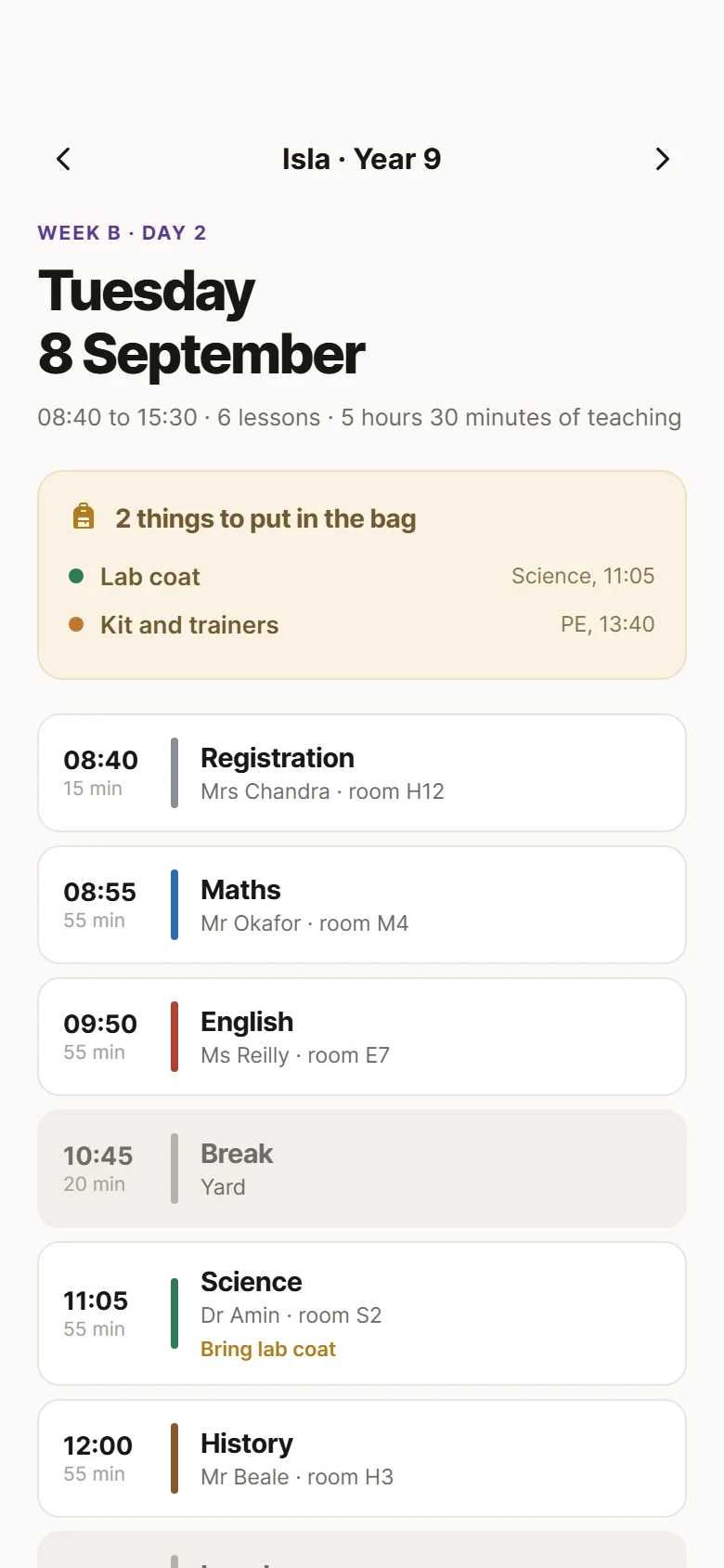 Satchel Timetable preview