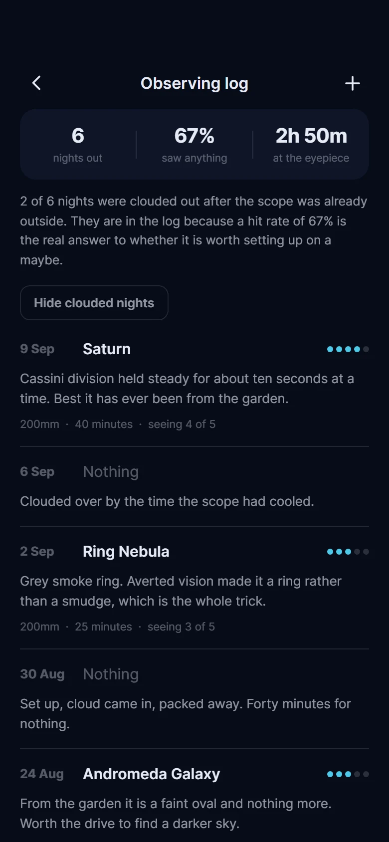 Sextant Observing Log preview