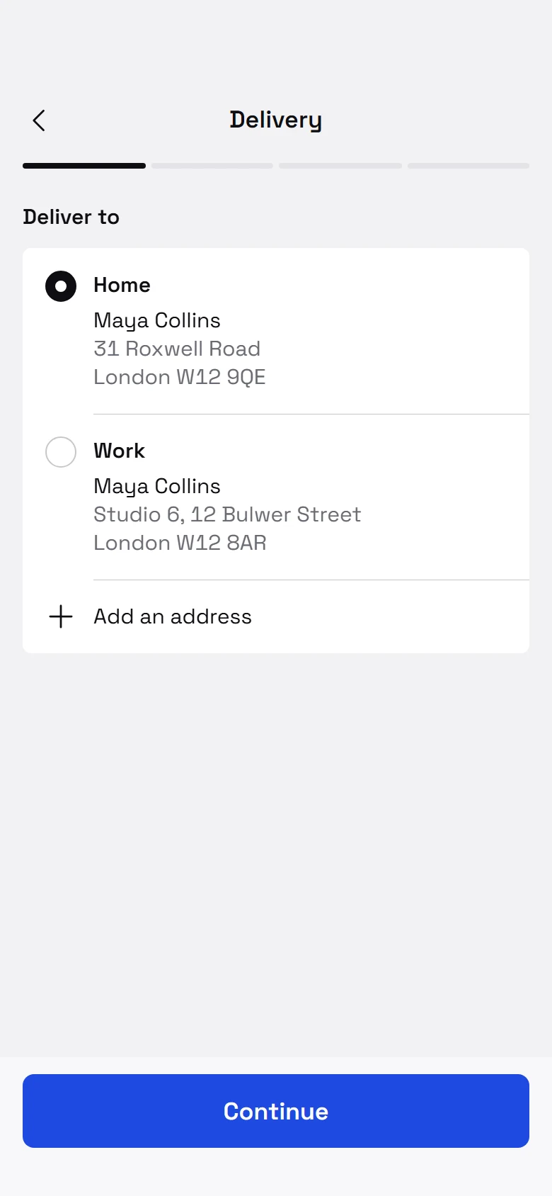 Strive Store Delivery Address preview
