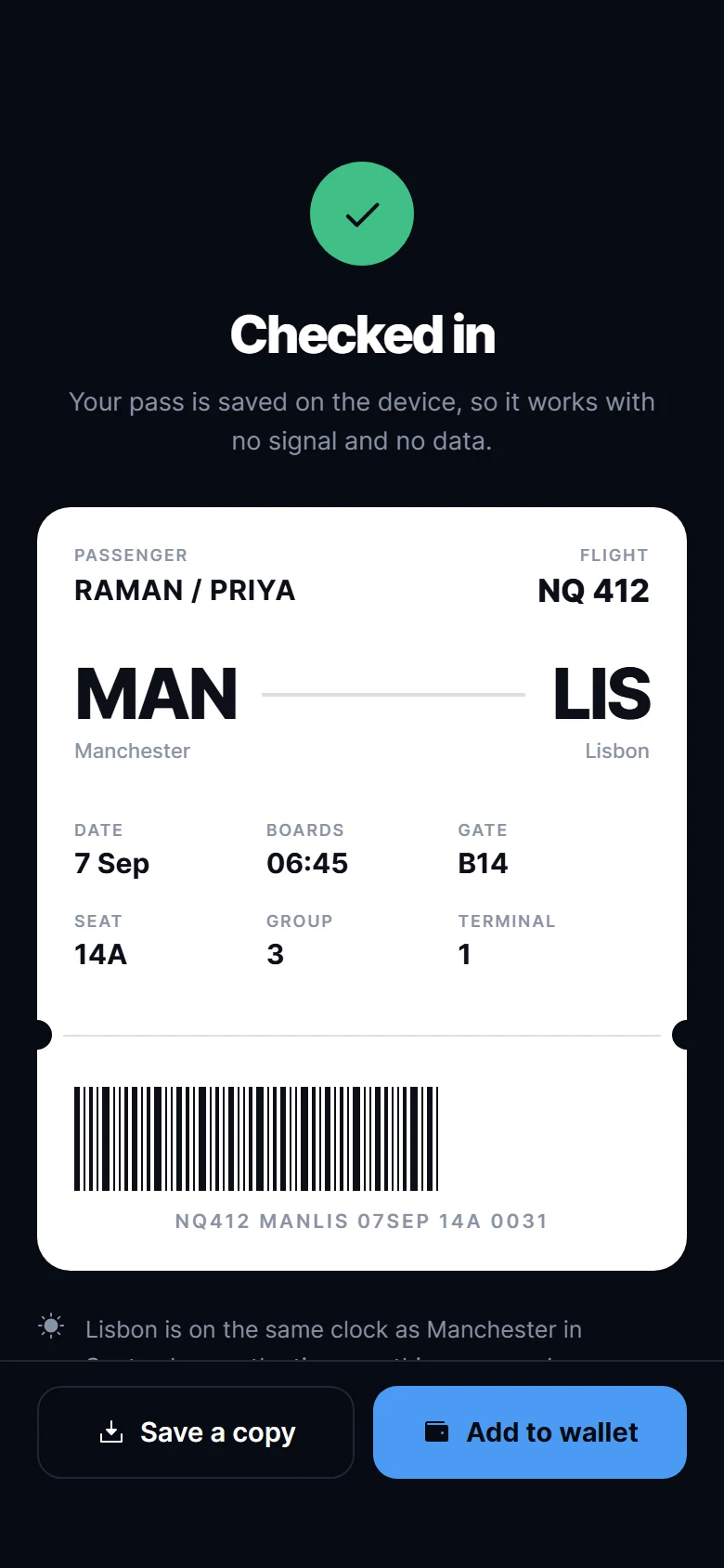 Tailwind Boarding Pass preview
