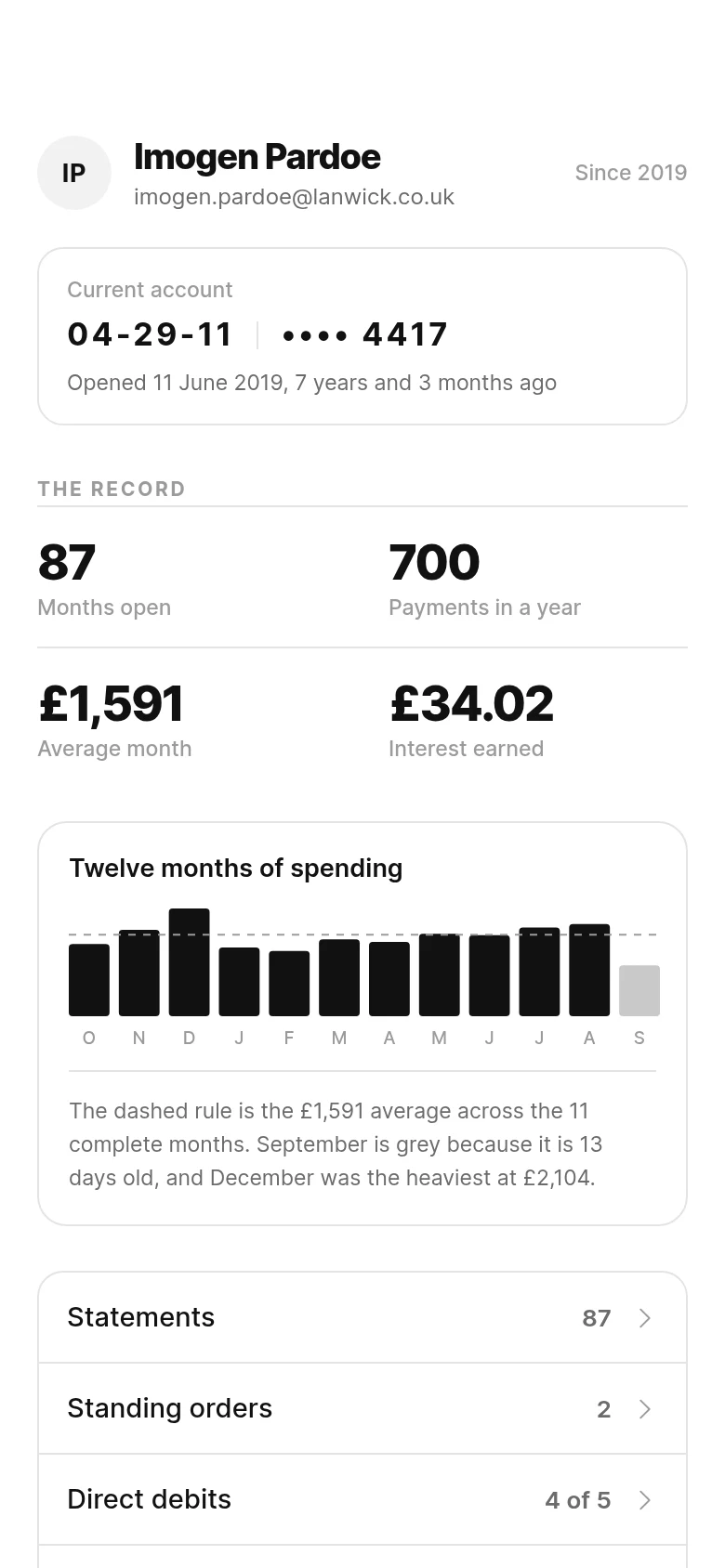 Teller Account Record preview