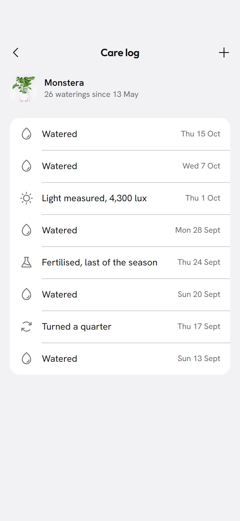 Tendril Care Log preview