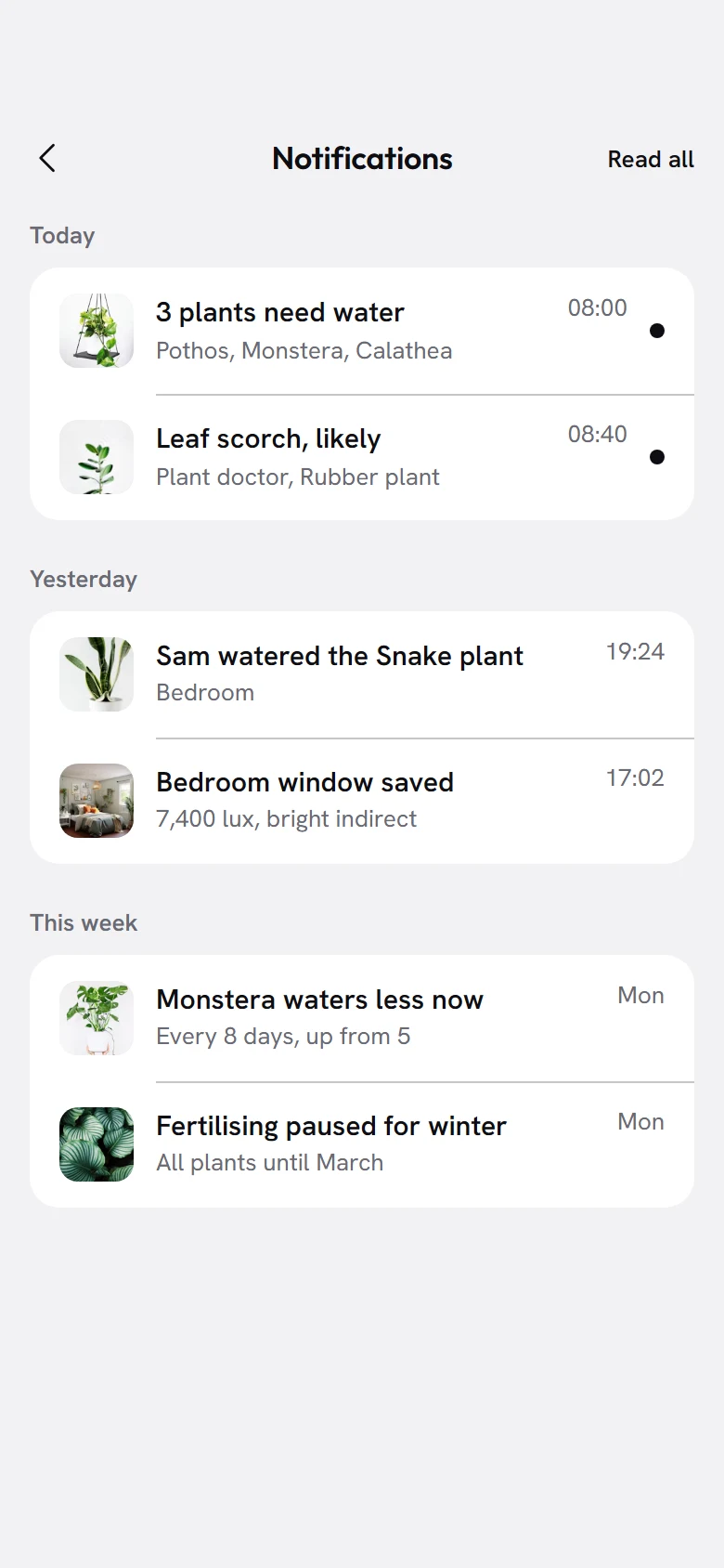 Tendril Notifications preview