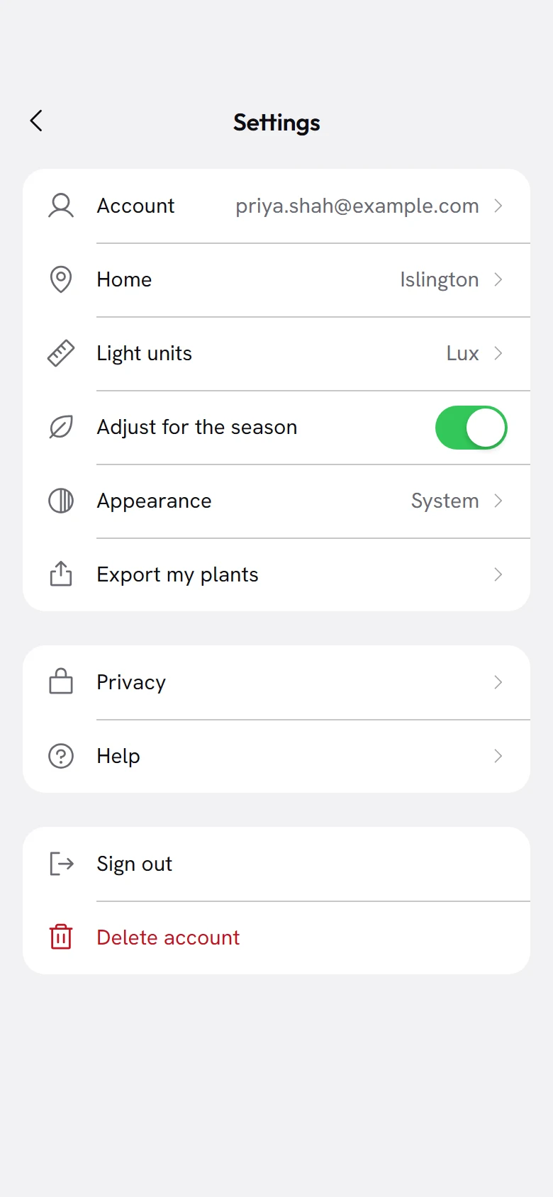 Tendril Settings preview