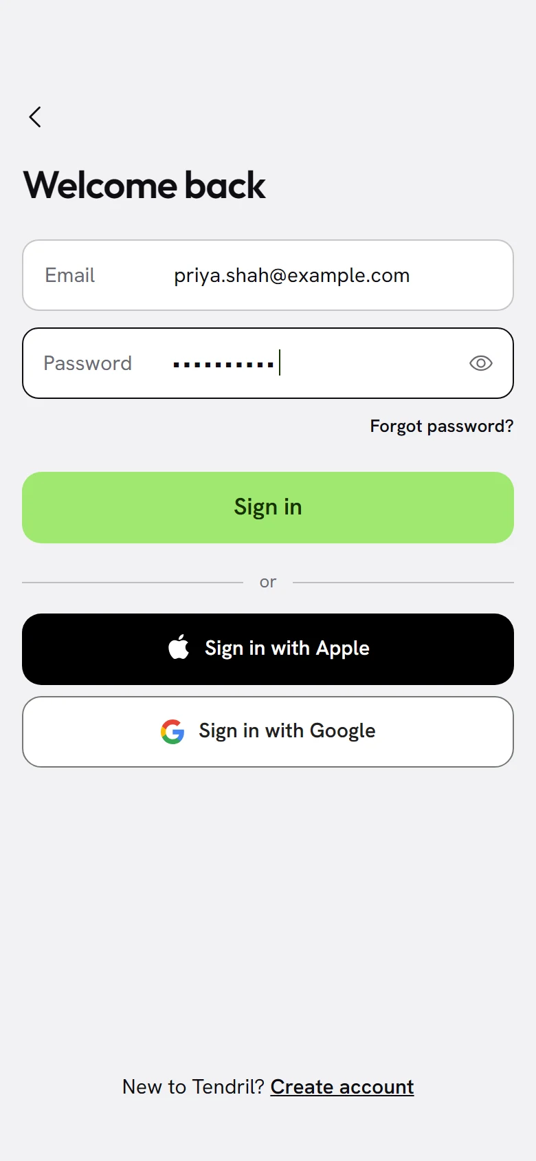 Tendril Sign In preview