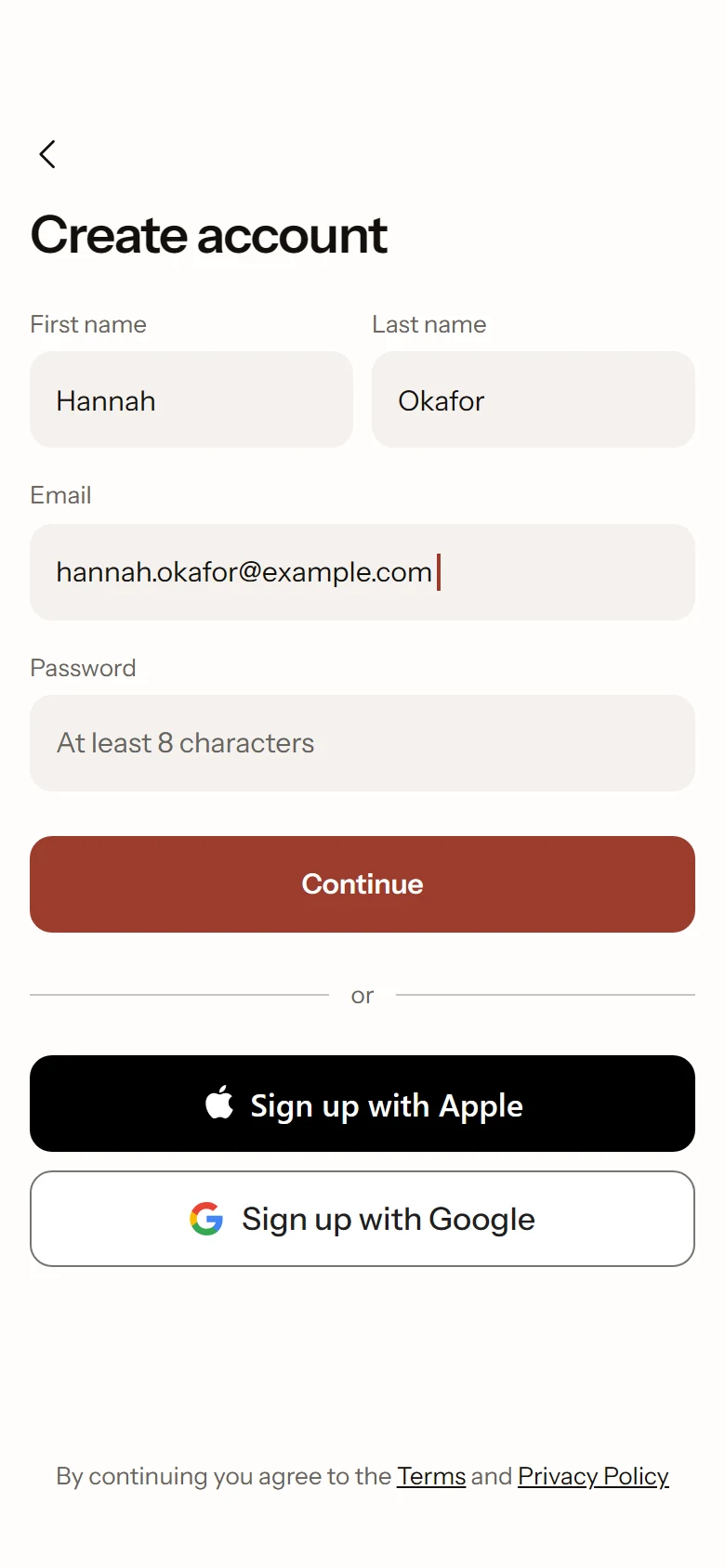 Terra Store Create Account preview