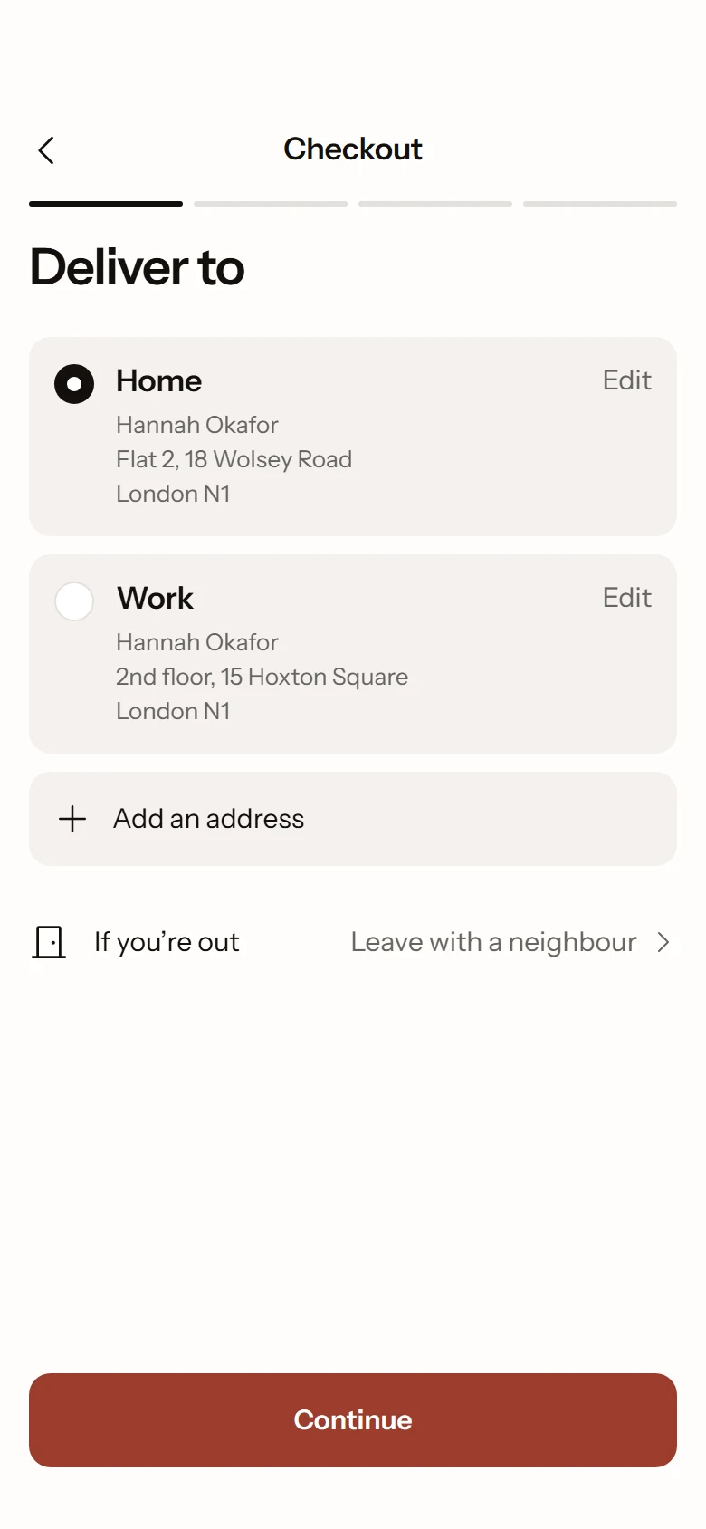 Terra Store Delivery Address preview