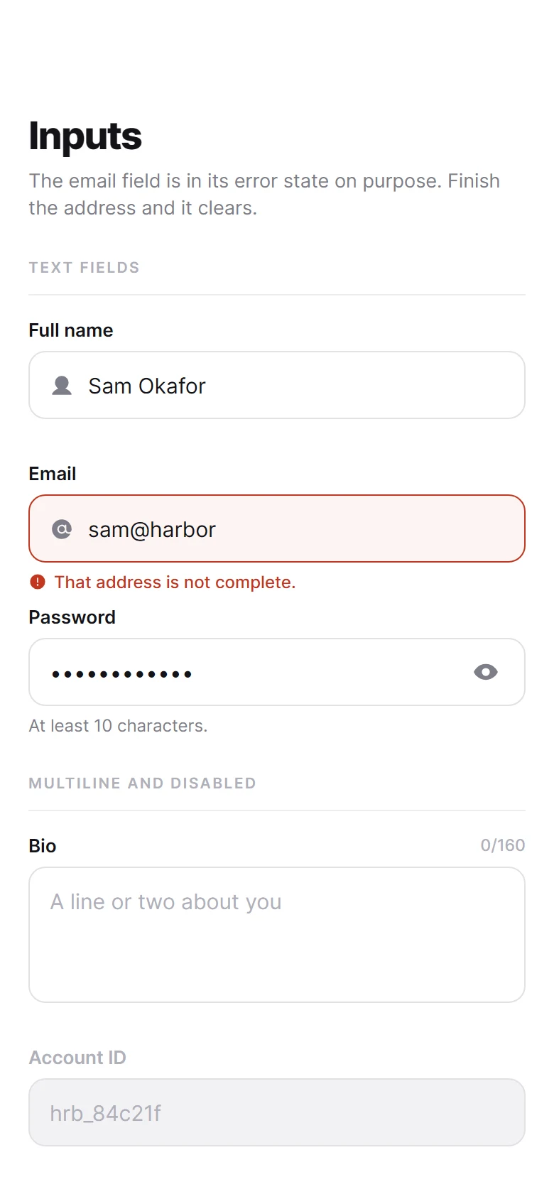 Превью Text Fields